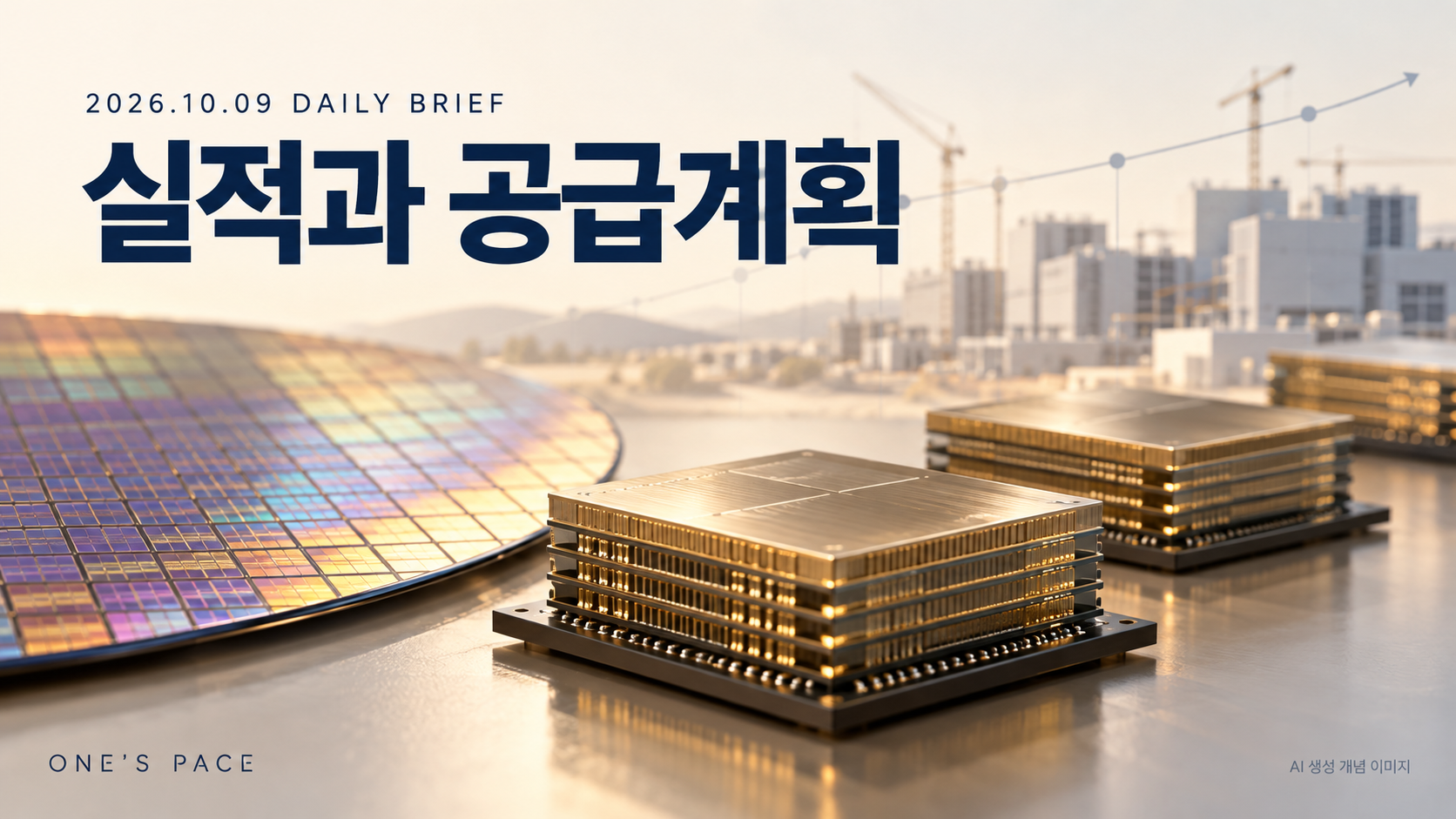 10월 9일 데일리｜삼성전자 잠정실적과 인터포저 계약, 서로 다른 두 신호 — ONE’S PACE 가로 표지, AI 생성 개념 이미지.